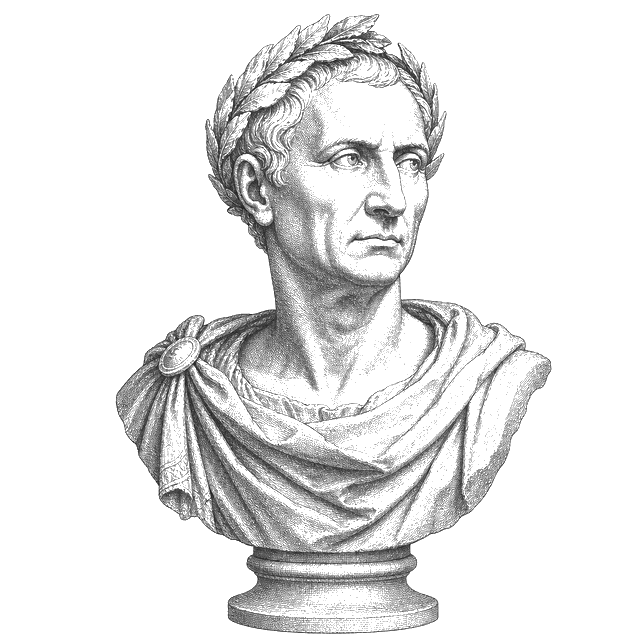 A marble bust of Julius Caesar, engraved